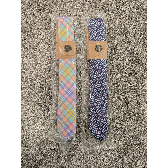 Frank and Buck Mens Neck Tie Cotton Set Of 2 Flower And Plaid Multicolor P6 - Picture 3 of 10